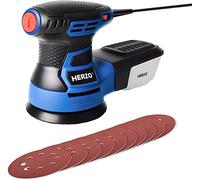 HERZO Ponceuse Excentrique 300W Ø125mm 0-13000OPM/ 6 Vitesses Variables/Équipé d’Une Boîte à Poussière/Fourni 10pcs 125mm Disque de Ponçage de 5"