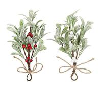 HERZONE 2pcs Branches de gui artificiel à suspendre Décoration de gui de Noël avec baies rouges/blanches, Tiges de gui artificielles, Décoration de gui suspendue (blanc vert 2pcs)
