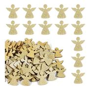 HERZONE Environ 100 mini anges gardiens en bois à paillettes - Décoration de Noël - Confettis - Décoration de table (ange argenté clair)