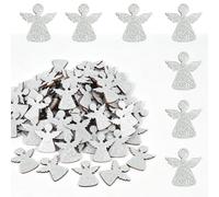 HERZONE Environ 100 mini anges gardiens en bois pailletés à disperser - Décoration de Noël - Confettis - Décoration de table (ange argenté)