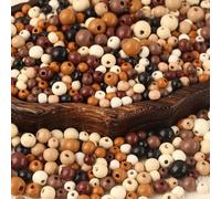 HERZONE Environ 1200 perles en bois vintage rondes 6 mm, 8 mm, 10 mm Perles en bois à enfiler pour la fabrication de bijoux DIY (mélange foncé)