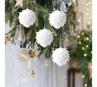 HERZONE Lot de 12 pendentifs de Noël - Pommes de pin à paillettes blanches - Avec fil en plastique - Pour sapin de Noël (blanc (fleur 12 pièces)