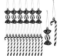 HERZONE Lot de 18 bâtonnets de sucre noirs à suspendre, décoration de sapin de Noël, bonbons, ornements de Noël brillants suspendus, sucreries de Noël (bâtons de sucre noirs et bonbons)