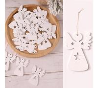 HERZONE Lot de 40 pendentifs en bois - Ange gardien - Porte-bonheur - Décoration de Noël (ange blanc avec étoiles)