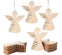 HERZONE Lot de 50 pendentifs en bois - 6 cm - Ange gardien - Porte-bonheur - Décoration de Noël (vintage-B)