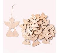 HERZONE Lot de 50 pendentifs en bois - Ange gardien - Porte-bonheur - Décoration de Noël (ange marron avec cœur)