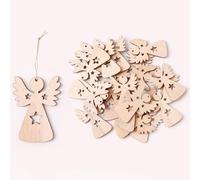 HERZONE Lot de 50 pendentifs en bois - Ange gardien - Porte-bonheur - Décoration de Noël (ange marron avec étoiles)