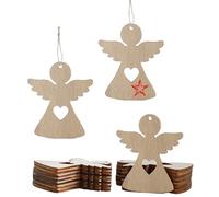 HERZONE Lot de 50 pendentifs en bois en forme d'ange gardien, porte-bonheur, décoration de Noël (ange marron avec cœur)