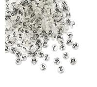 HERZWILD 1000pcs Letter Beads 4 x 7mm White Acrylic Alphabet Beads ronde Lettres A à Z spour Bracelet pour la fabrication de bijoux, bracelets, colliers porte-clés (black transparent)