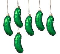 HERZWILD 6pcs Pendentif Concombre De Noël avec Lanière Décorations De Noël en Verre Soufflé Concombre Doux Vert Ornement De Cornichon Suspendu pour La Décoration d'arbre De noël