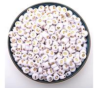 HERZWILD 800pcs perles chiffre，4 x 7 mm，perles numéro acrylique gold de forme ronde，numéro 0 à 9，spour la fabrication de bijoux, bracelets, colliers porte-clés (gold)