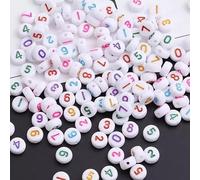 HERZWILD 800pcs perles chiffre,colorées en acrylique de forme ronde, 4 x 7 mm,numéro 0 à 9,spour la fabrication de bijoux, bracelets, colliers porte-clés (couleur)