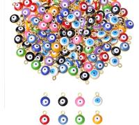 HERZWILD Evil Eye Perles 100pcs Perles Mauvais Oeil Charmes Plat Rond Breloques Mauvais pour Bracelets Collier Bijoux (E)