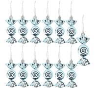 HERZWILD Lot de 12 décorations de sapin de Noël en forme de canne à sucre d'orge à paillettes en plastique à suspendre pour décoration de fête (canne à sucre bleu glacier)