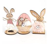 HERZWILD Lot de 3 lapins de Pâques décoratifs en bois - Pour Pâques, décoration de Pâques - B - 3 pièces