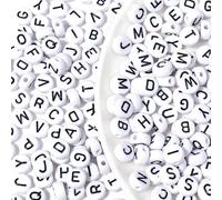 HERZWILD Perles Lettres Perles Alphabet Perle Blanche avec Lettres Noir A ~ Z ronde Perles 500pcs 10 mm Lettres Perles pour DIY Artisanats(noir-blanc)