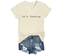 He's Farming Shirt Funny Farmer Wife Shirt T-shirt graphique pour femme Col rond et col en V, Jaune crémeux - VT-1, XL