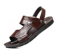HESBITEUL Sandales pour homme - En cuir - Pour l'été - Pour le sport, le trekking, la plage - Fermeture Velcro - Chaussures de randonnée, 218 marron, 46 EU