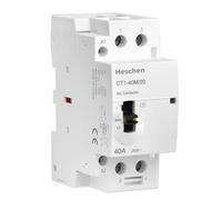 Heschen Contacteur AC modulaire domestique CT1-40M/20, 40 A, 2 pôles, 2NO, deux normalement ouverts, bobines 220 VAC, montage sur rail DIN 35 mm, avec interrupteur de commande manuel