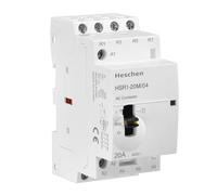 Heschen Contacteur AC modulaire domestique HSR1-20M/04, 20 A, 4 pôles, 4 NC, quatre normalement fermées ; bobines 220 V AC, montage sur rail DIN 35 mm, avec interrupteur de commande manuel