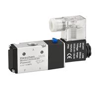 Heschen Électrovanne 3/2 Voies 3V210-08-NO PT1/4" 24V DC Normalement Ouvert | Pilotage interne, pression 0,15-0,8 MPa, connecteur DIN LED transparent, IP65, réponse 50 ms, bouton de test manuel, Cv 0,89.