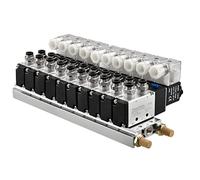 Heschen Électrovanne Collecteur Pneumatique 10 Espaces, Distributeur Pneumatique 4V210-08, 24VAC, Port PT1/4'', 5 Voies 2 Positions, Avec Base Silencieuse, Ensemble de Raccords Rapides