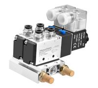 Heschen Électrovanne électrique pneumatique double 4V210-08, DC12V, PT1/4, 5 voies 2 positions, Base de collecteur, silencieux, raccords rapides
