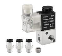 Heschen Electrovanne pneumatique électrique 3V1-06 24VDC PT1/8 3/2 voies normalement fermé CE avec raccords et silencieux