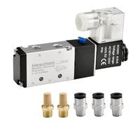 Heschen Electrovanne pneumatique électrique 4V210-06 220VAC PT1/8 5 voies 2 positions simple bobine pilotée électrique CE avec raccords et silencieux