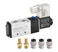 Heschen Électrovanne pneumatique électrique 4V210-08 24VDC PT1/4 5 voies 2 positions à bobine unique pilotée CE électrique avec raccords et silencieux