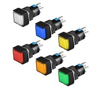 Heschen Interrupteur à bouton-poussoir carré de 16mm, type à verrouillage, 1NO 1NC, rouge bleu jaune blanc vert orange, lampe LED 12V