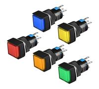 Heschen Interrupteur à bouton-poussoir carré de 16mm, type à verrouillage, 1NO 1NC, rouge bleu jaune vert orange, lampe LED 24V