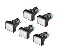 Heschen Interrupteur à bouton poussoir rectangulaire 16mm, 1NO 1NC, blanc, à verrouillage, lampe LED 220VAC, 5pcs
