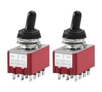 Heschen Lot de 2 interrupteurs à bascule miniature MTS-403 à 4 pôles, 2 A, 250 VCA/6 A, 125 VAC, petit commutateur quadruple avec capuchon de protection étanche et 12 connecteurs à souder