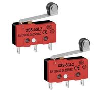 Heschen Lot de 2 mini micro interrupteurs XSS-5GL2 SPDT à rouleau court 3 broches 5 A 125 V AC, 3 A 250 V AC CE et TüV
