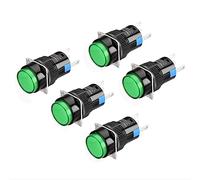 Heschen Lot de 5 boutons poussoirs ronds 16 mm 1 NO 1 NC 220 V Lampe LED, Vert, 5
