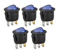 Heschen Lot de 5 interrupteurs à bascule ronds, marche/arrêt, SPST, 3 bornes, lumière bleue, 6 A 250 V AC,