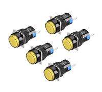 Heschen Lot de 5 interrupteurs à bouton poussoir ronds 16 mm 1 NO 1 NC 220 V Lampe LED, jaune, 5