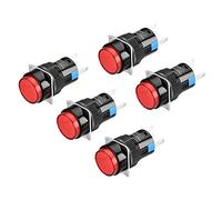 Heschen Lot de 5 interrupteurs à bouton poussoir ronds 16 mm 1 NO 1 NC 220 V Lampe LED, Red, 5