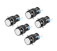 Heschen Lot de 5 interrupteurs ronds à bouton-poussoir momentané 16 mm 1NO 1NC 220 V LED (blanc)