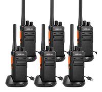 HESENATE HT66 Talkie Walkie Rechargeable, Radio PMR446 sans Licence Grande Portée Talkie Walkie Professionnel 16 Canaux Toki Walki Portable VOX Scan avec Station de Charge USB C (Noir, 6 Pièces)