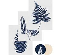 HesenDot Art Mural Botanique, Ensemble de 3 impressions de feuilles de fougère bleue indigo, Décor mural de fougère aigrette, Peintures sur toile de qualité réelle non encadrée de 30x41 cm pour la