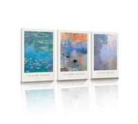 HesenDot Claude Monet - Lot de 3 impressions sur toile de nénuphar impressionniste - 30 x 40 cm - Décoration murale botanique esthétique - Affiches de peinture classique pour salon, chambre à coucher,