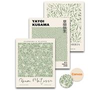 HesenDot Matisse Sage Green Wall Art Ensemble de 3, décoration murale artistique William Morris, 30,5 x 40,6 cm. Impression artistique murale en tissu sans cadre, décoration artistique pour salle de