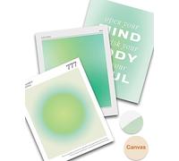 HesenDot Positive Aura Lot d'affiches murales artistiques de 3, 30x40cm sans cadre, impressions sur toile vertes, affiche de décoration de chambre esthétique, décoration de maison pour salle de bain