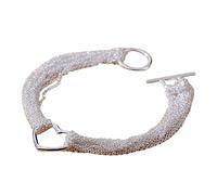 HESHS Bracelet En Argent Sterling 925 Pour Femme Bracelets En Forme De Cœur Scintillant À Chaîne Multi-Rangs Bracelet D'amour Épissage Multi-Lignes Manchette Bracelet