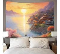 HESHS Sunset over The Harbour Tapisserie 3D Effet - Tissu Décoratif Pour Mur, Décoration Pour Chambre Et Salon, Serviette De Plage Multifonction 180cmx230cm