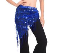 HESHUYAN Ceinture Danse Orientale Costumes de Danse du Ventre Paillettes Gland Danse du Ventre Foulard de Hanche for Femmes Jupe de Danse Ceinture de Taille Foulard Danse Orientale(Blue)
