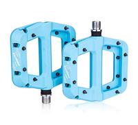HESHUYAN Pédales de vélo de VTT en nylon à 2 roulements composites 9/16 - Haute résistance et antidérapante - Surface pour pédales de vélo de route BMX (bleu)