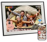 Hesmor 64 Go Cadre Photo numérique Frameo WiFi 10,1", écran Tactile LCD IPS 1280 x 800, Rotation Automatique et Audio, Partage de Photos ou de vidéos Via l'application Frameo n'importe où